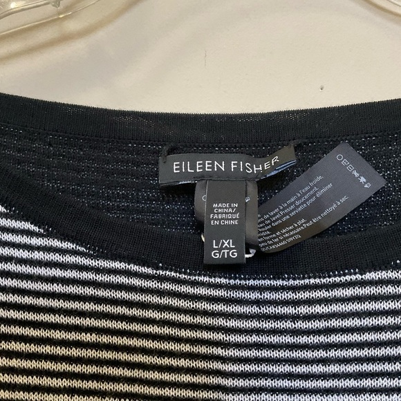 Eileen Fisher Bateau Neck Black & White Striped Box Top Size L/XL - Picture 3 of 9